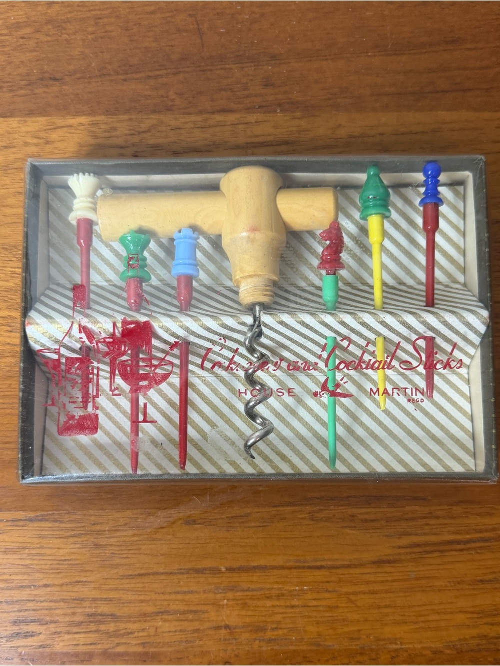 Vintage cocktail swizzle stick stirrers House Martin Chess Theme mid century